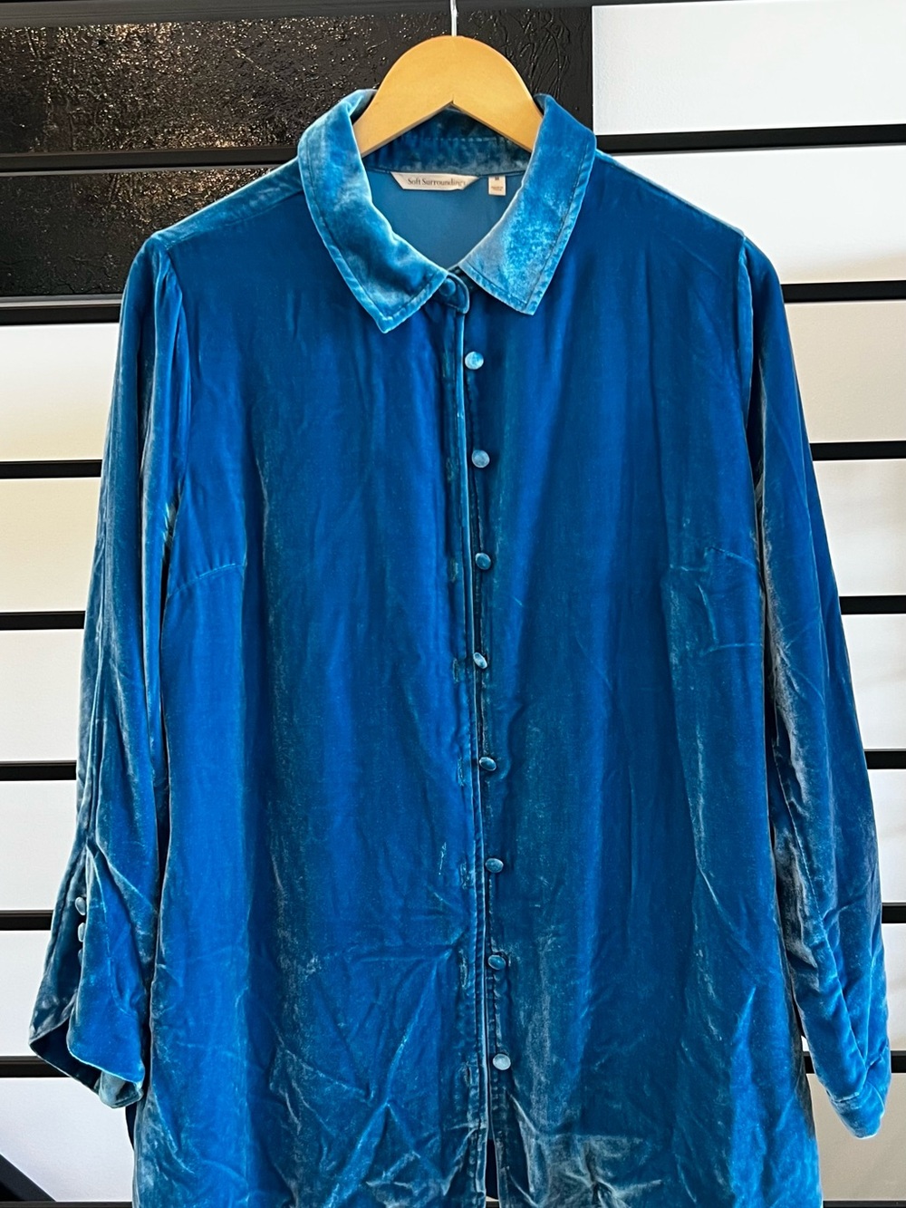 Soft Surroundings Teal Velvet Button-Up Blouse